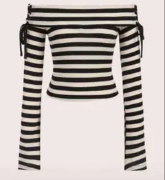 SHEIN　オフショル　ボーダー　肩レースアップ　りぼん XS