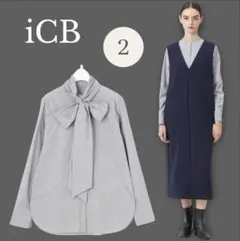 美品 iCB 雑誌掲載 洗える クリーンブロード ボウタイブラウス ストライプのサムネイル