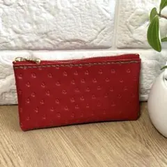 いちご柄レザーポーチ　カード入れ　小物入れ　ハンドメイド