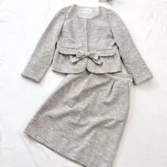 【美品】フォーマルセレモニースーツ/ノーカラー/ツイード/2点セット/2way