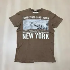 アバクロンビー&フィッチ　Tシャツ　ビッグプリント　茶　半袖　カジュアル　綿　S