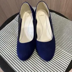 index ネイビー スエード ポインテッドトゥ 靴