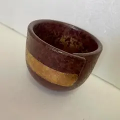 【悦山作】茶道具 茶碗 銘あり 金彩 割高台風 陶器 共箱なし 伝統工芸