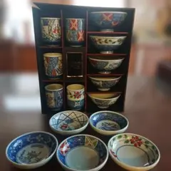 有田焼 波佐見焼 石水 絵変わり 飯碗 取り皿 湯呑み 各５客 15個