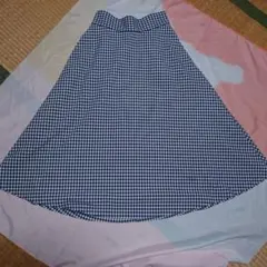 GU　ミディフレアスカート　ギンガムチェック 　紺白　М　ハイウエスト