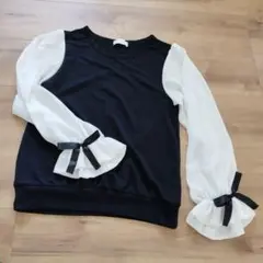 長袖カットソー 黒と白 リボン付き