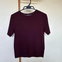 UNIQLO 半袖 リブニット ボルドー M
