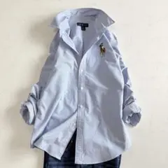 【ラルフローレン】オックスフォードシャツ ビッグポニー刺繍 長袖 XL ブルーのサムネイル