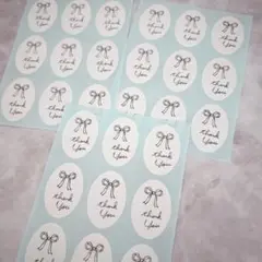 【27枚】サンキューシール　オーバル　リボン　バレエコア　シック　大人かわいい