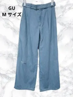 【GU】ライトデニムタックワイドパンツ ライトブルー Mサイズ（丈標準）