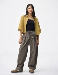 GU ジーユー バレルレッグプルオンパンツ オリーブ Lサイズ