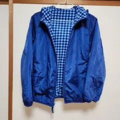 ユニクロ　青いチェック柄フード付きリバーシブルジャケット
