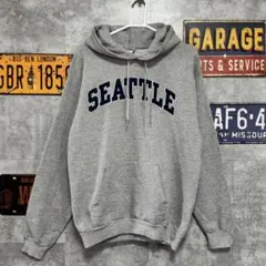SEATTLE シアトル カレッジロゴ パーカー M グレー プルオーバー　古着