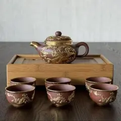 未使用品箱有り　中国茶器　台湾茶器　作家王菊仙　宜興朱泥　紫砂茶器セット
