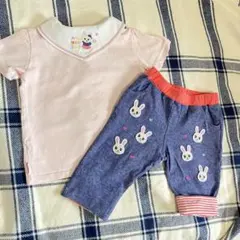 未使用に近い　美品MIKI HOUSE ウサギ刺繍 Tシャツ パンツセット