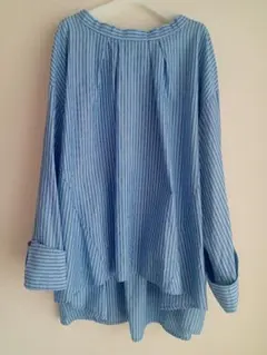 ブルー系ストライプ　オーバーサイズシャツ