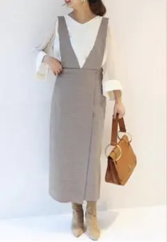 ノーブル　ウールギャバ　サロペットワンピース　36 チェック柄