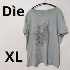 美品★ Dìe. 花柄プリント グレー Tシャツ 【XL】 半袖 トップス