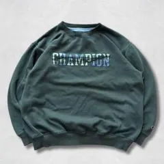 Champion スウェット XL カーキグリーン ロゴプリント トレーナー
