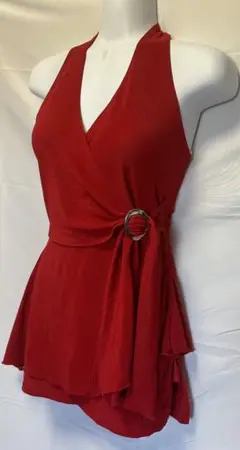 【美品】赤 ラップスタイル ドレス ハルターネック