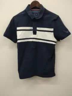 (5) TOMMY HILFIGER ネイビー ストライプ ポロシャツ XS