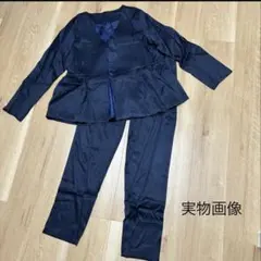 フォーマル スーツ ノーカラー パンツ セットアップ ネイビー ペプラム 卒業式