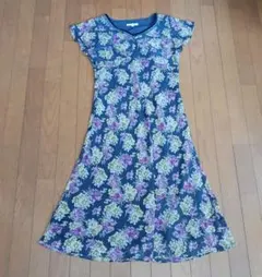 LAURAASHLEY ネイビー フラワープリント 半袖ワンピース サイズ11号