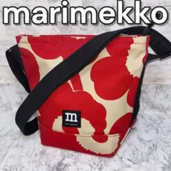 マリメッコ ショルダーバッグ ウニッコ柄 レッド×ベージュ キャンバス