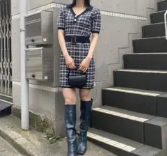 【REDYAZEL】チェック柄半袖タイトワンピース