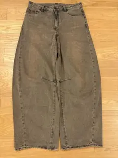 GU ブラウン XXL バレルレッグジーンズ