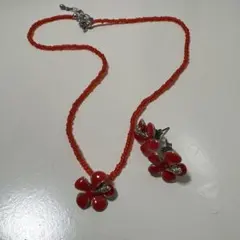 ハイビスカス ネックレス ピアス セット レッドのサムネイル