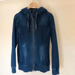 ダークブルー フード付き デニム風パーカー