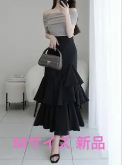 GRL アシンメトリーティアードマーメイドスカート[ws03]黒M 新品