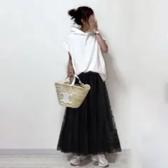 フレアチュールスカートブラック　フレアスカート