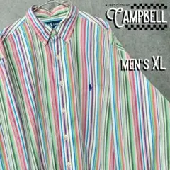【希少XL☆US輸入90s】ラルフローレン マルチストライプBDシャツ