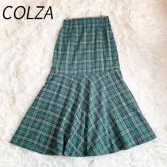 コルザ マーメイドスカート チェック柄 ロング丈（M）グリーン 軽やか 上品のサムネイル
