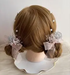 卒業式　成人式　七五三　ツインお団子　髪飾り　リボン　ドライフラワー　和装　袴