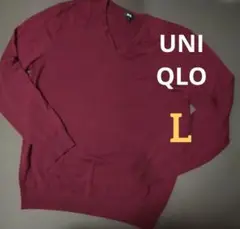 UNIQLO 毛100% バーガンディ メンズ長袖Vネックセーター