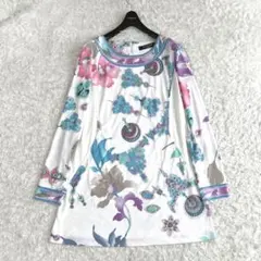 美品 レオナール カットソー カンカン ハイネック トリム 花 マルチ