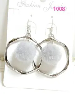 No.1008樹脂フック　リング&ファーピアス　ハンドメイド　２点からお得♪