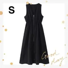 ジッパーワンピース 【S】　Vネック　フルジップアップ　オールシーズン　着回し