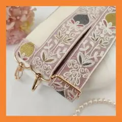ショルダーストラップ【くすみピンク✕ストロベリー】インド刺繍　スマホストラップ