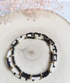 3点セット　重ねブレスレット　白黒　ボヘミアン　夏アクセサリー　まとめ売り