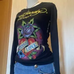 Ed Hardy薔薇ハート長袖Tシャツ　平成ギャルラインストーンy2k