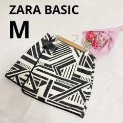 ZARA BASIC ザラベーシック ミニタイトスカート 幾何学模様 黒 白 M