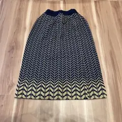 【値下げ】日本製 ロングスカート M〜L ネイビー　ニット素材 ジャガード柄