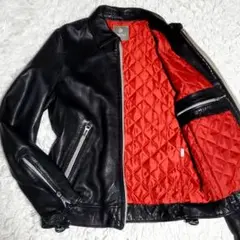 美品 M ナノユニバース 羊革 シングル ライダース 黒 中綿 キルティング