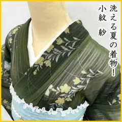 ☆【値下げ】506mk24☆洗える夏着物！小紋 紗 縞 桔梗 モダン 深緑