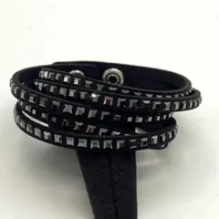 スワロフスキー　ブレスレット　レザー　ダブル　ブラック　ストーン　no.152