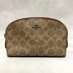 極美品　Coach コーチ　ベージュ シグネチャー　ラウンドポーチ　化粧ポーチ
